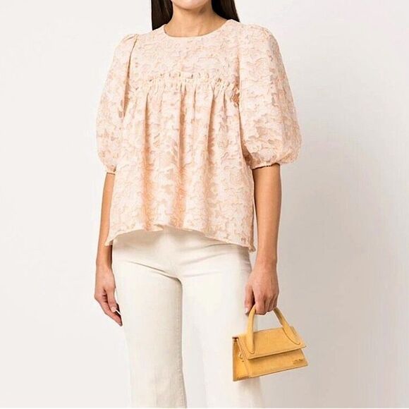 Stine Goya Emmeline Organza Embroidered Puff Sleeve Babydoll Boho Top size XS - Picture 1 of 15